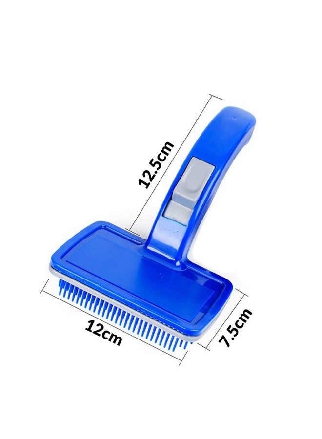 فرشاة العناية بالحيوانات الأليفة - (فرشاة زرقاء) | الكلاب والقطط والأرانب والماعز | الشعر الطويل والقصير | فرشاة تدليك تساقط الشعر | مشط تنظيف ذاتي للحيوانات الأليفة برأس مستطيل ومقبض منحني - Image 2