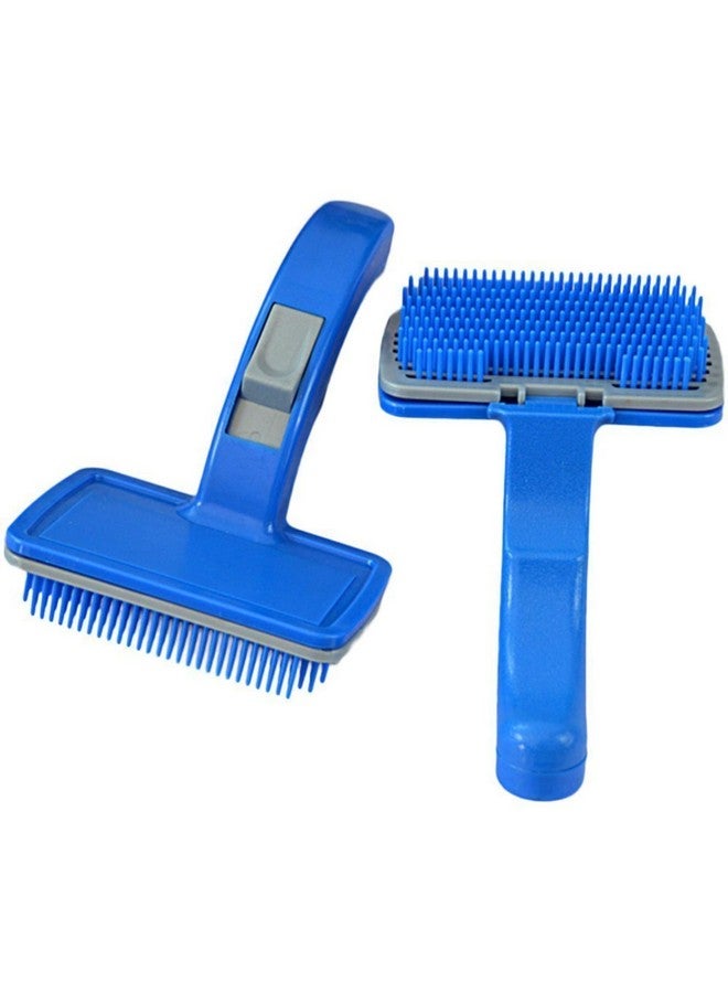 فرشاة العناية بالحيوانات الأليفة - (فرشاة زرقاء) | الكلاب والقطط والأرانب والماعز | الشعر الطويل والقصير | فرشاة تدليك تساقط الشعر | مشط تنظيف ذاتي للحيوانات الأليفة برأس مستطيل ومقبض منحني - Image 5