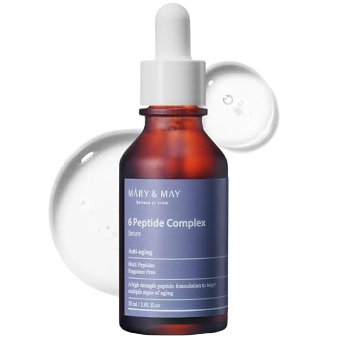 MARY & MAY Mary&May 6 Peptide Complex Serum - Advanced Wrinkle Improvement with Firming and Lifting Effects - Korean Skincare - Fragrance Free, Hypoallergenic, Quick Absorbing, 1.01oz. - Image 1