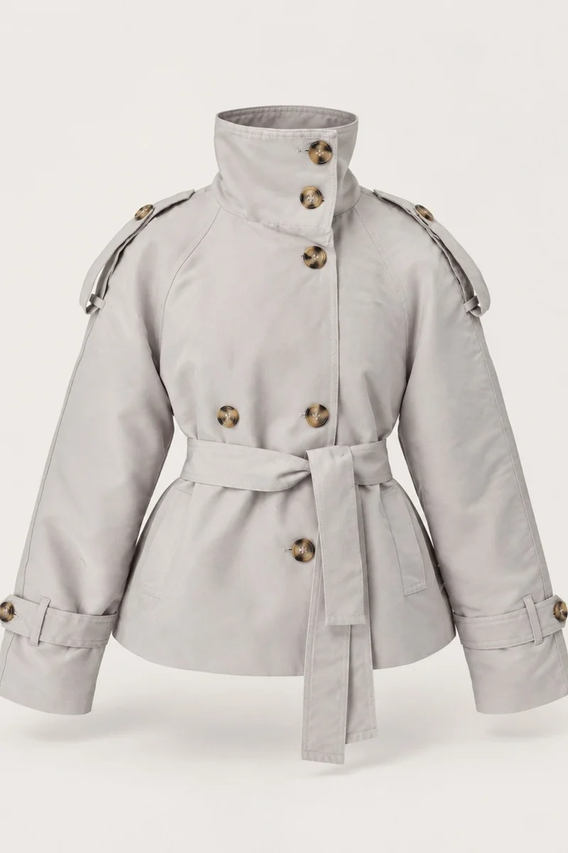 Hiccup Natural Stand Collar Trench Jacket for Women | Best Price UAE