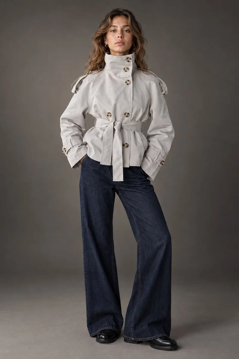 Hiccup Stand Collar Trench Jacket