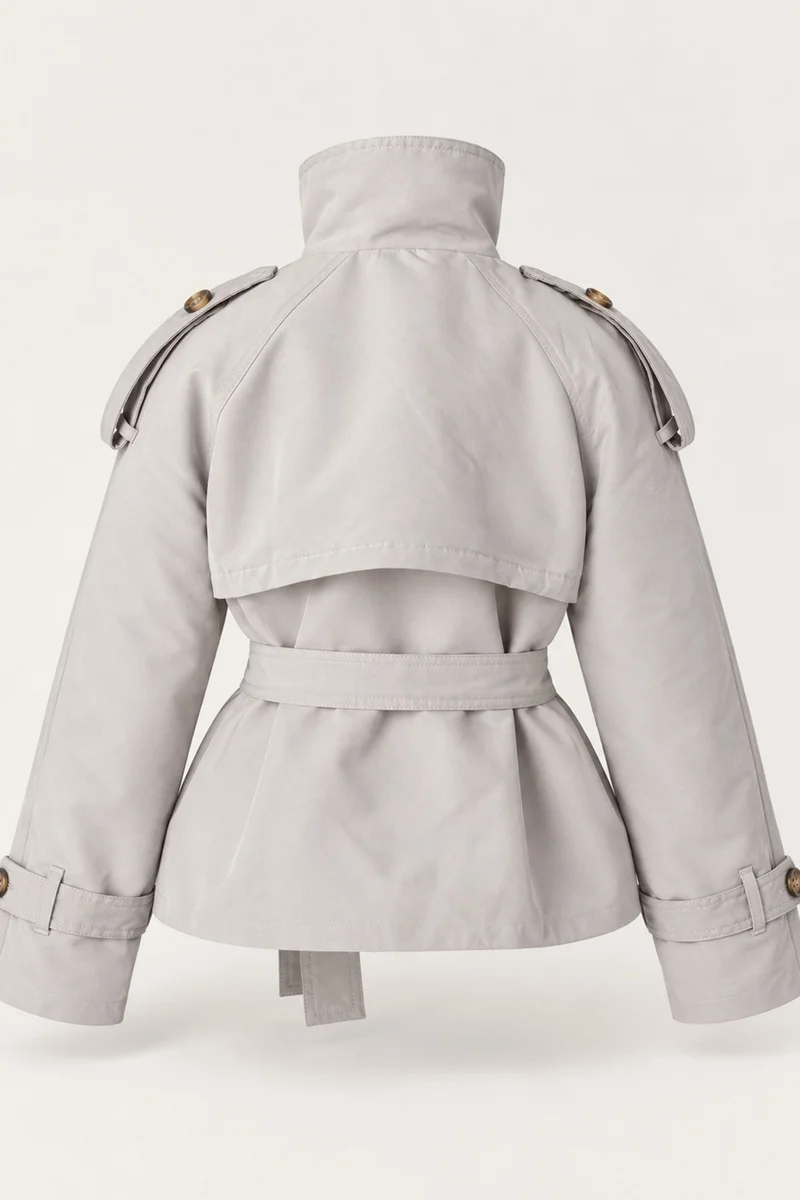Hiccup Natural Stand Collar Trench Jacket for Women | Best Price UAE