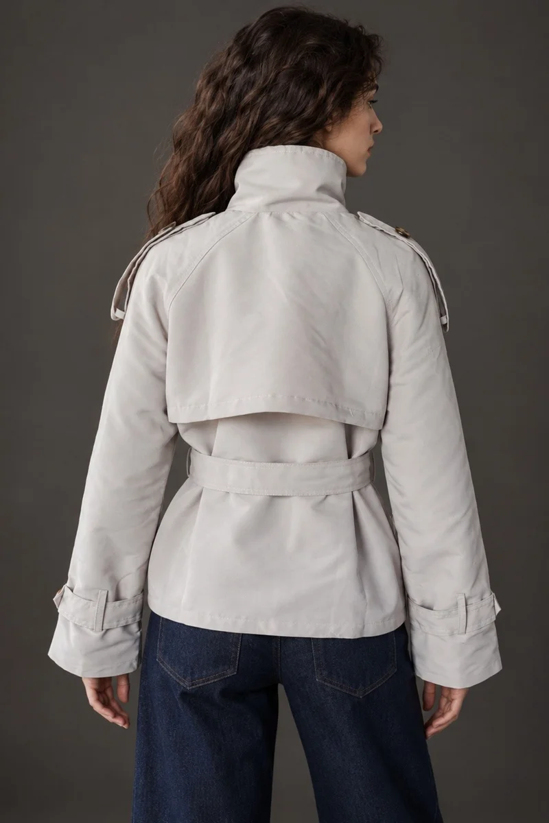 Hiccup Natural Stand Collar Trench Jacket for Women | Best Price UAE