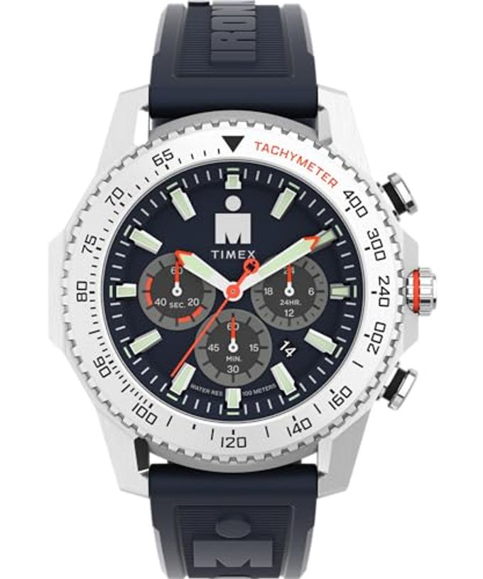 TIMEX Men'S Ironman Triathlon Adrenaline 48Mm Watch Blue Strap Blue Dial Silver-Tone Case - Image 1