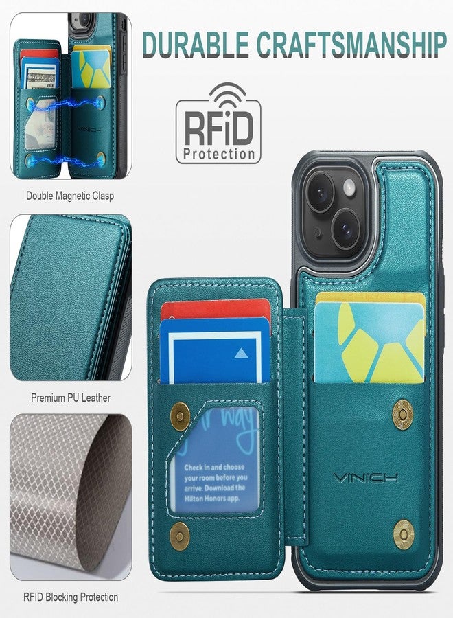 Vinich for iPhone 16 6.1" Wallet Case with Card Holder, RFID Blocking Credit Slots Kickstand Shockproof Phone Cover for Women Men, Purple - Image 2