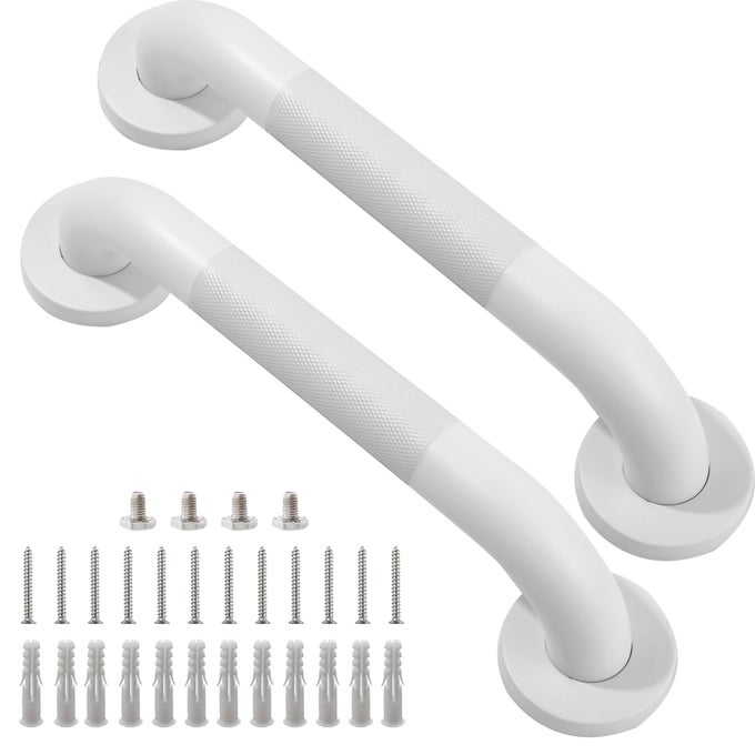 SHOWER GRAB BAR 2 PACK 12 INCH WHITE BATHROOM GRAB BAR 125 DIAMETER 304 STAINLESS STEEL ANTISLIP GRAB BARS FOR BATHTUBS AND SHOWERS HANDICAP SHOWER GRAB BAR FOR SENIORS ELDERLY