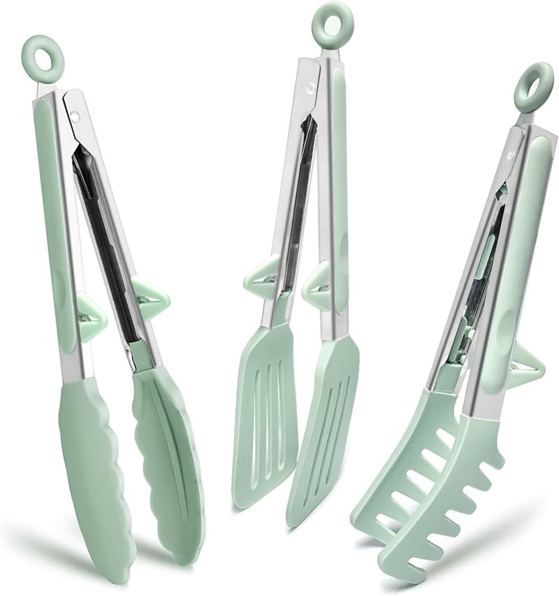 Krivety KRIVETY Premium Kitchen Tongs Kitchen Food Tongs BBQ Tongs Silicone TongsAntiDirty Design Non Stick and AntiScald Handle for Cooking Barbecue Buffet Salad Oven Air Fryer Green - Image 1