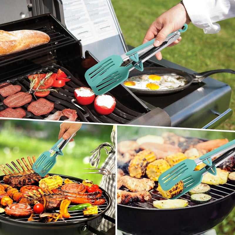 Krivety KRIVETY Premium Kitchen Tongs Kitchen Food Tongs BBQ Tongs Silicone TongsAntiDirty Design Non Stick and AntiScald Handle for Cooking Barbecue Buffet Salad Oven Air Fryer Green - Image 2