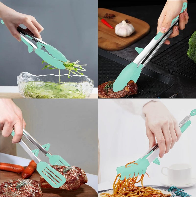 Krivety KRIVETY Premium Kitchen Tongs Kitchen Food Tongs BBQ Tongs Silicone TongsAntiDirty Design Non Stick and AntiScald Handle for Cooking Barbecue Buffet Salad Oven Air Fryer Green - Image 4