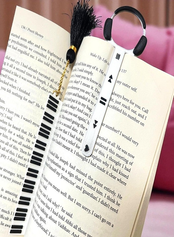 مجموعة فواصل كتب ثلاثية الأبعاد لمحبي الموسيقى من هوبيغو - بيانو ثلاثي الأبعاد وسماعات رأس | قطعتان | 13.5 سم ارتفاع × 4.5 سم طول × 0.5 سم عرض - Image 1