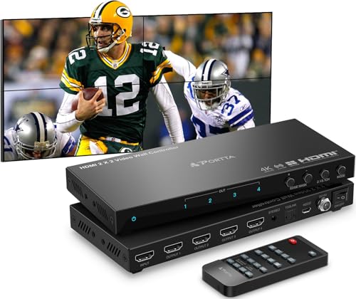 PORTTA HDMl Video Wall Controller 2x2 4K, Video Wall Processor with 11 Splicing Modes, RS232, 180° Rotate, Audio Extractor, 2x2,1x2,1x3,1x4,2x1,3x1x4x1, 4 tv Screens into 1 Wall Display - Image 1