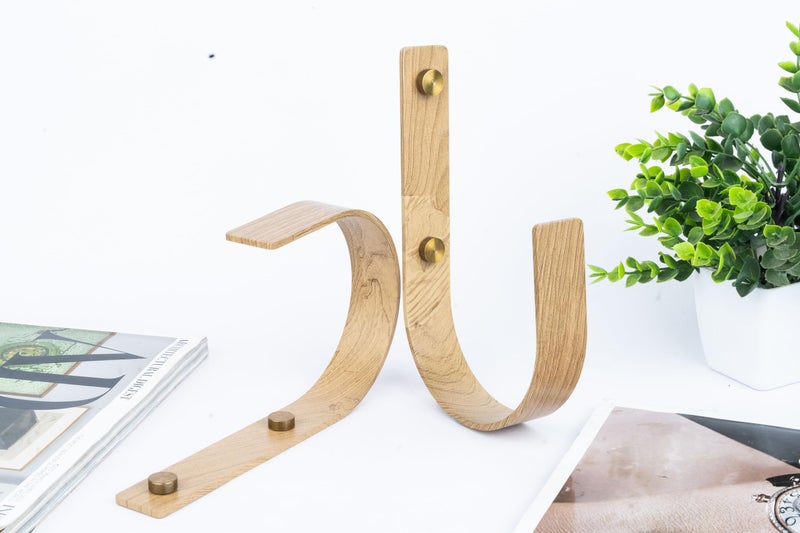 Colornest Curtain Holdbacks 2 Pack Modern Curtain Tiebacks Wall Mount | Oak Wood Look Solid Aluminum U Shaped Drapery Wall Hooks Drapery-Pull Backs Curtain Holders Curtain Tie Backs - Image 2