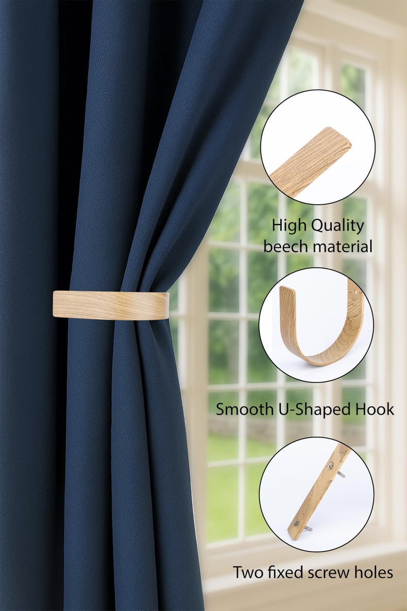 Colornest Curtain Holdbacks 2 Pack Modern Curtain Tiebacks Wall Mount | Oak Wood Look Solid Aluminum U Shaped Drapery Wall Hooks Drapery-Pull Backs Curtain Holders Curtain Tie Backs - Image 3