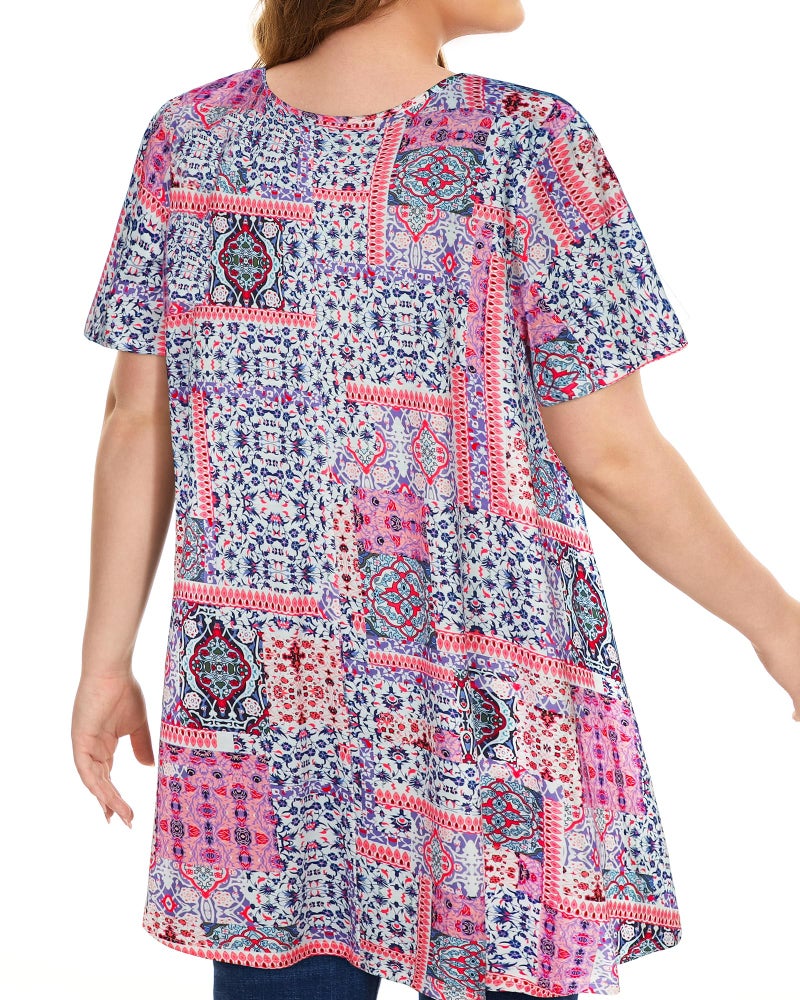 JOELLYUS Plus Size Tops for Women Tunic Floral Casual Short Sleeves T Shirts Flowy Blouses(PKSPL,3XL) - Image 5