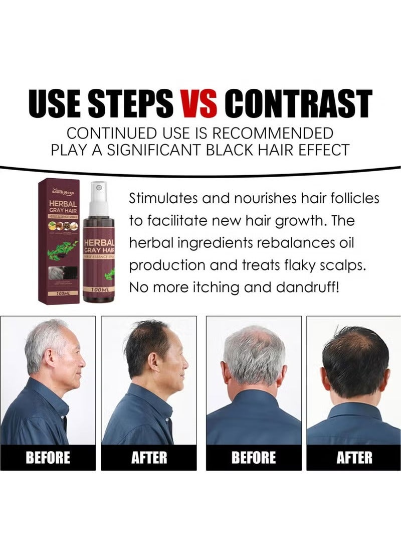SOUTH MOON Herbal Cray Hair Verse Essence Spray，Polygonum Multiflorum And Ginger Black Hair Liquid, Herbal Extracts Nourish And Repair Gray Hair 3*100ml - Image 4