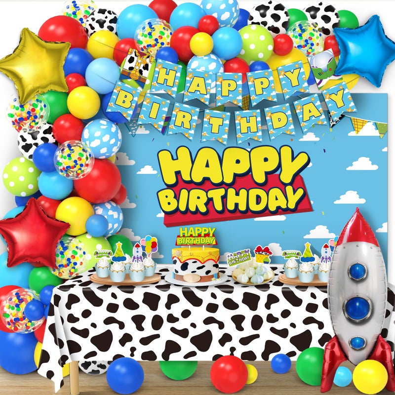 Wakeys Toy Inspired Story Birthday Party Decorations Include Banner Balloons Backdrop Cake Topper Tablecloth 116 Pcs Toy Themed Story Decorations for Birthday Party - Image 3