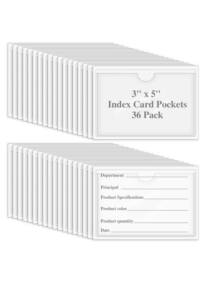 BESARME 36 Pack Adhesive 3" x 5" Index Card Pockets with Top Open for Loading, Clear Plastic Labels Holders for Organizing, Storage Bins, Library Card, Totes, Shelves  - Image 1