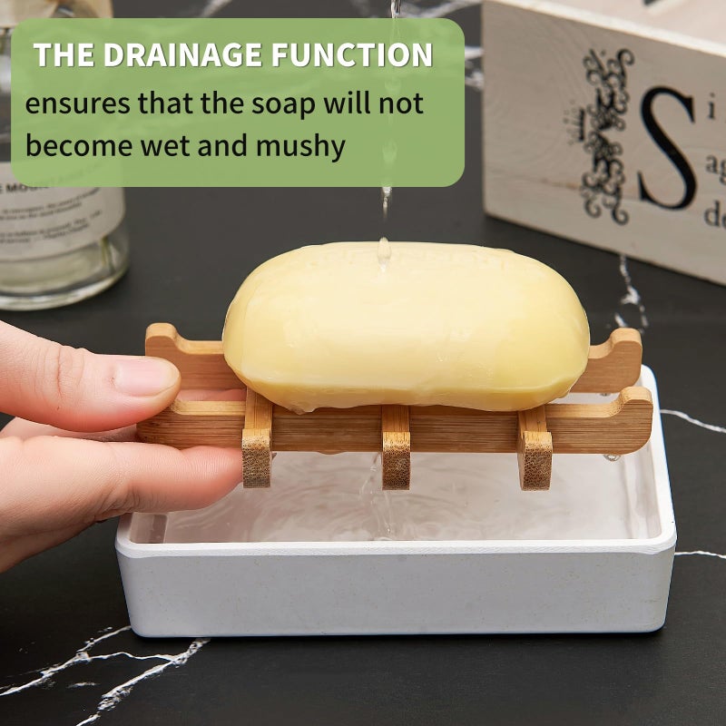 Maqqet Bamboo Soap Dishes For Shower Wooden Soap Bar Holder For Bathroom Soap Tray Easy To Clean  Durable And With Non-Slip Pads(Single White Square) - Image 3