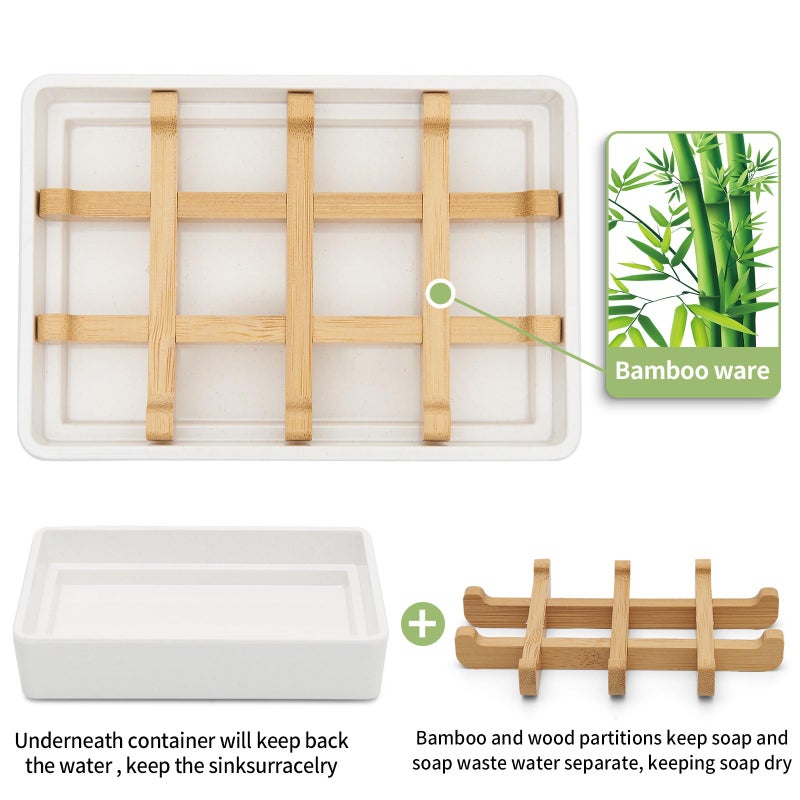 Maqqet Bamboo Soap Dishes For Shower Wooden Soap Bar Holder For Bathroom Soap Tray Easy To Clean  Durable And With Non-Slip Pads(Single White Square) - Image 2