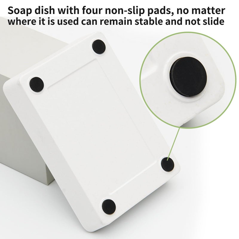 Maqqet Bamboo Soap Dishes For Shower Wooden Soap Bar Holder For Bathroom Soap Tray Easy To Clean  Durable And With Non-Slip Pads(Single White Square) - Image 5