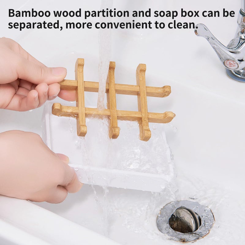 Maqqet Bamboo Soap Dishes For Shower Wooden Soap Bar Holder For Bathroom Soap Tray Easy To Clean  Durable And With Non-Slip Pads(Single White Square) - Image 4