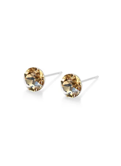 Seona Seona Aurora Austrian Crystal 6mm Stud Earrings for Women Hypoallergenic, Stainless Steel Stud Crystal Earrings, Comfortable for Sensitive Ears Premium Materials Tarnish-Free Earings, Small Stud Earrings - Golden Shadow