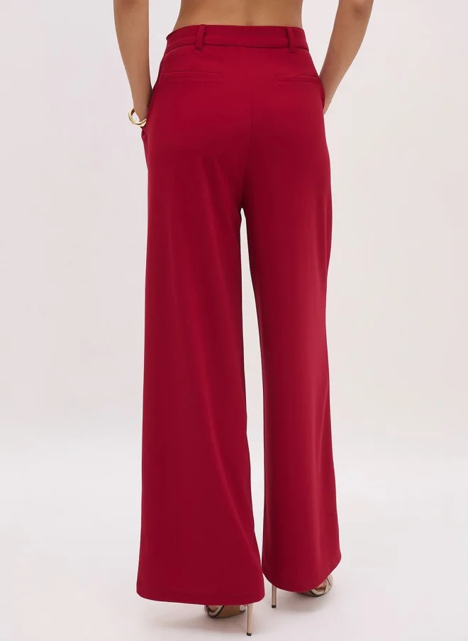 SASSAFRAS Maroon High-Rise Straight Fit Trousers for Women