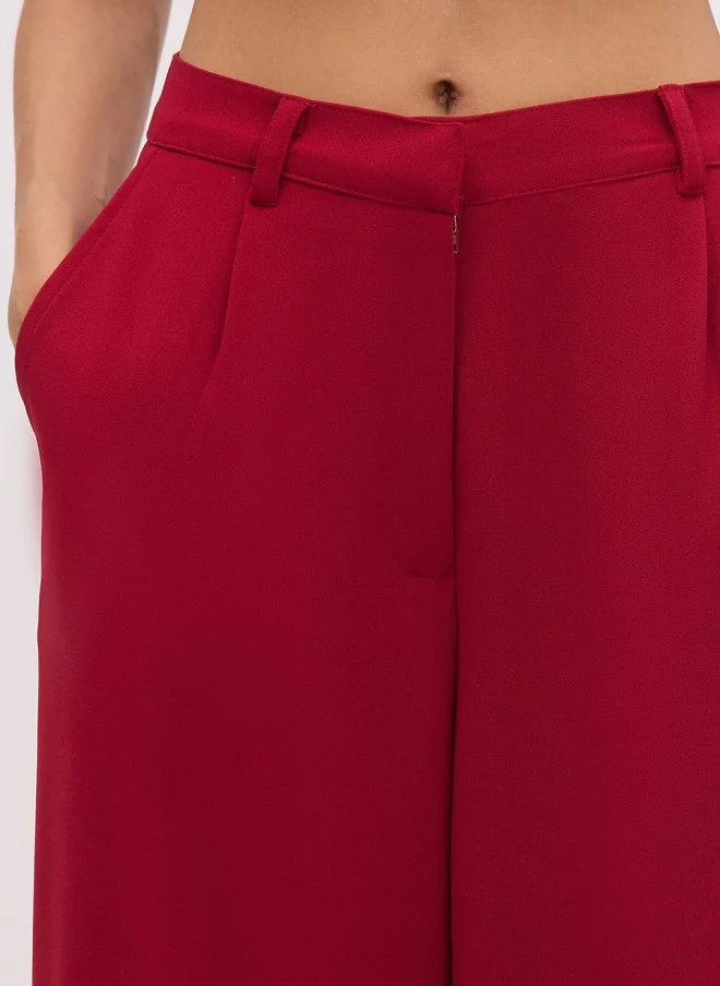 SASSAFRAS Maroon High-Rise Straight Fit Trousers for Women