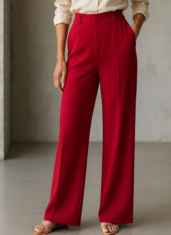 SASSAFRAS Maroon High-Rise Straight Fit Trousers for Women