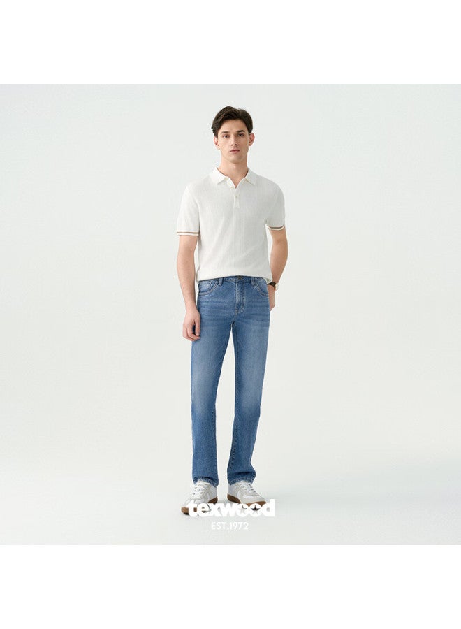 Texwood Pingguo Jeans For Men, Summer 2025, Breathable Cool Straight-leg Business Casual Pants For Men, Light Blue, Thin Style, Size 34 - Image 2