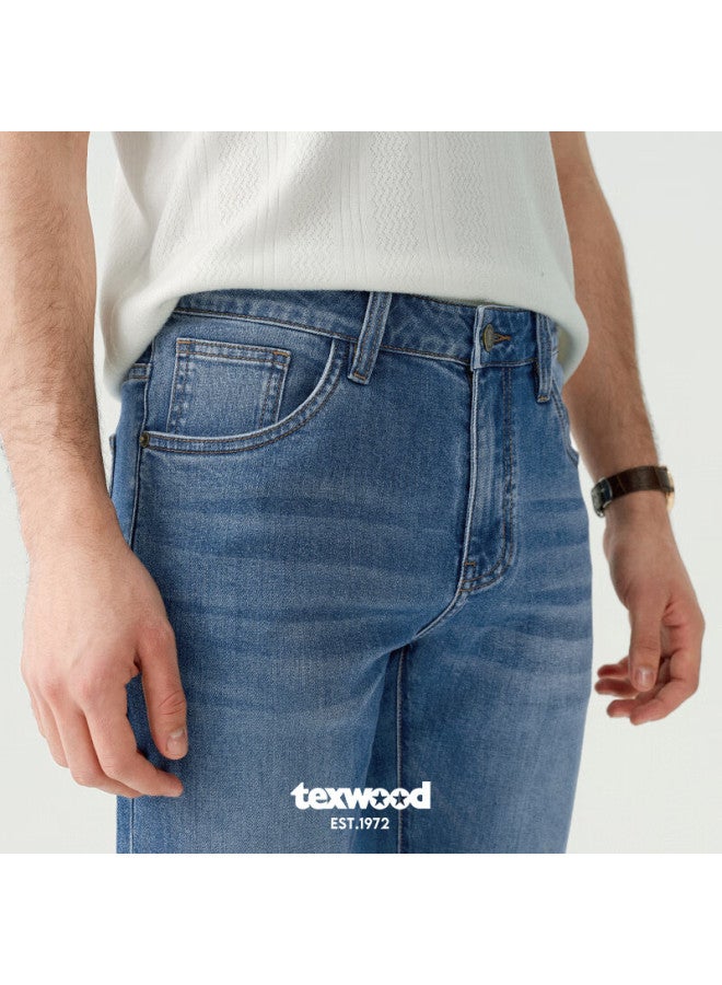 Texwood Pingguo Jeans For Men, Summer 2025, Breathable Cool Straight-leg Business Casual Pants For Men, Light Blue, Thin Style, Size 34 - Image 1