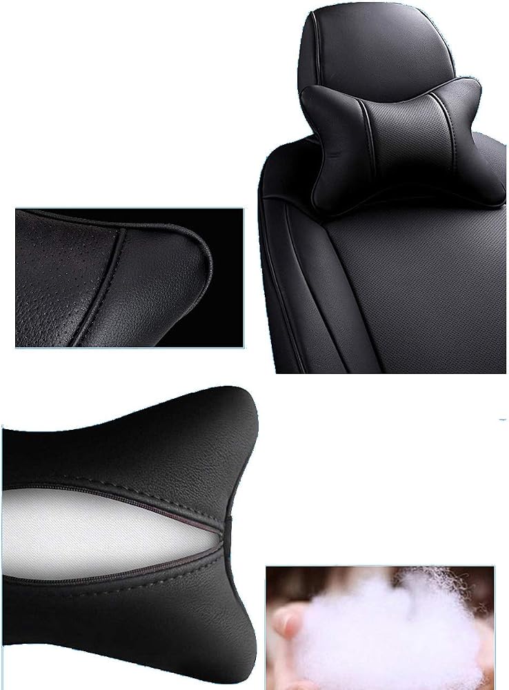 yuhuru Car Neck Pillows Both Side Pu Leather 2pieces Pack Headrest Fit for Most Cars Filled Fiber Universal Car Pillow (Pillow+Wheel Cover) - Image 4