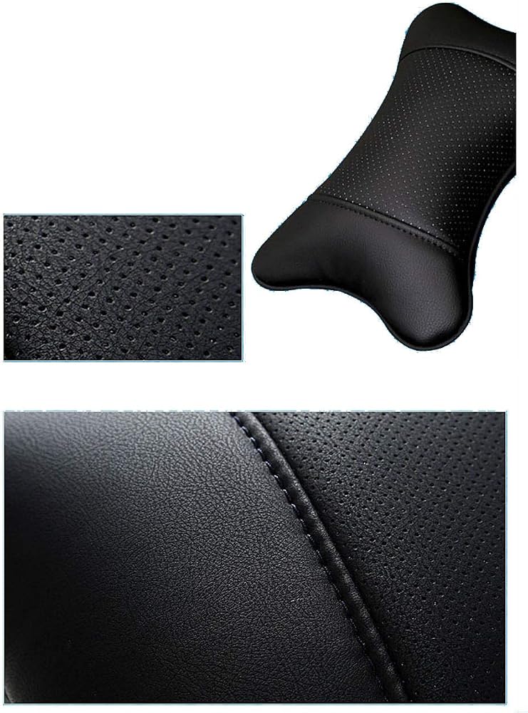 yuhuru Car Neck Pillows Both Side Pu Leather 2pieces Pack Headrest Fit for Most Cars Filled Fiber Universal Car Pillow (Pillow+Wheel Cover) - Image 2