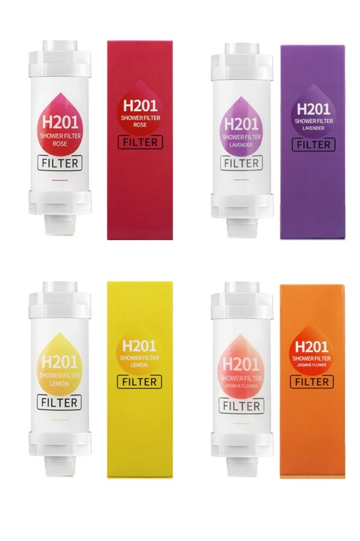 H201 4pcs Vitamin C Shower Filter, Shower Head Filter to Remove Chlorofluoride Deposits, Water Purifier with Beads, Helps Relieve Dry Skin and Hair Loss, Easy to Install (Rose+Lavender Scent+Lemon+Peach) - Image 1