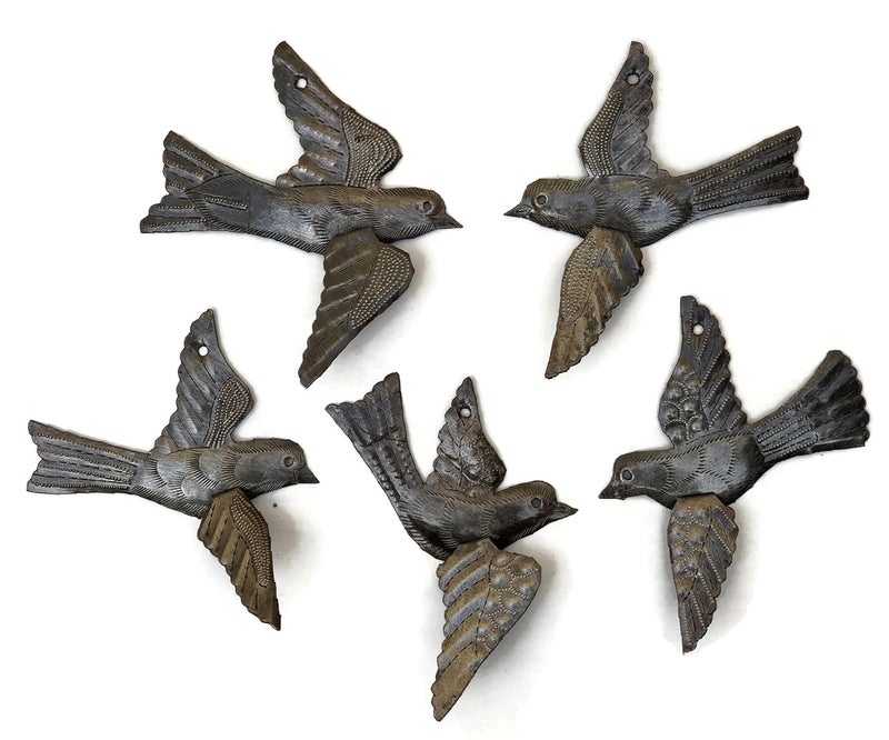It's Cactus Bird Metal Wall Decor Set of 5 3D Wings Small Hanging Birds Ornaments Bird Lovers Collection Indoor Outdoor Hanging Figurines Fall Decor Handmade in Haiti 5 x 45 inches