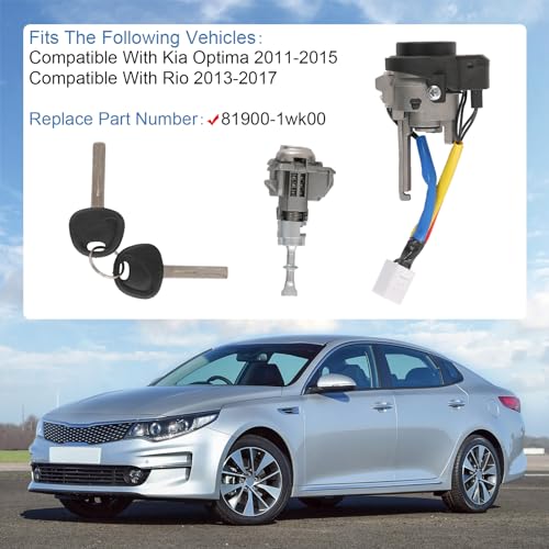 DICMIC Ignition Lock Cylinder Switch with Left Driver Side Door Lock Cylinder Compatible with 20112015 Kia Optima 20132017 Kia Rio Replace 819001WK00 819702TA00 - Image 3