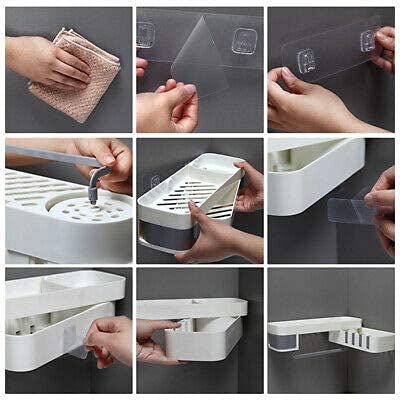 VENJA (LABEL) Plastic Kitchen Bathroom Shelf Wall Holder Storage Rack, Bathroom Rack Storage Box Magic Sticker Without Drilling Shower Rack Shelf with 4 Hanging Hook (Multicolor) - Image 5