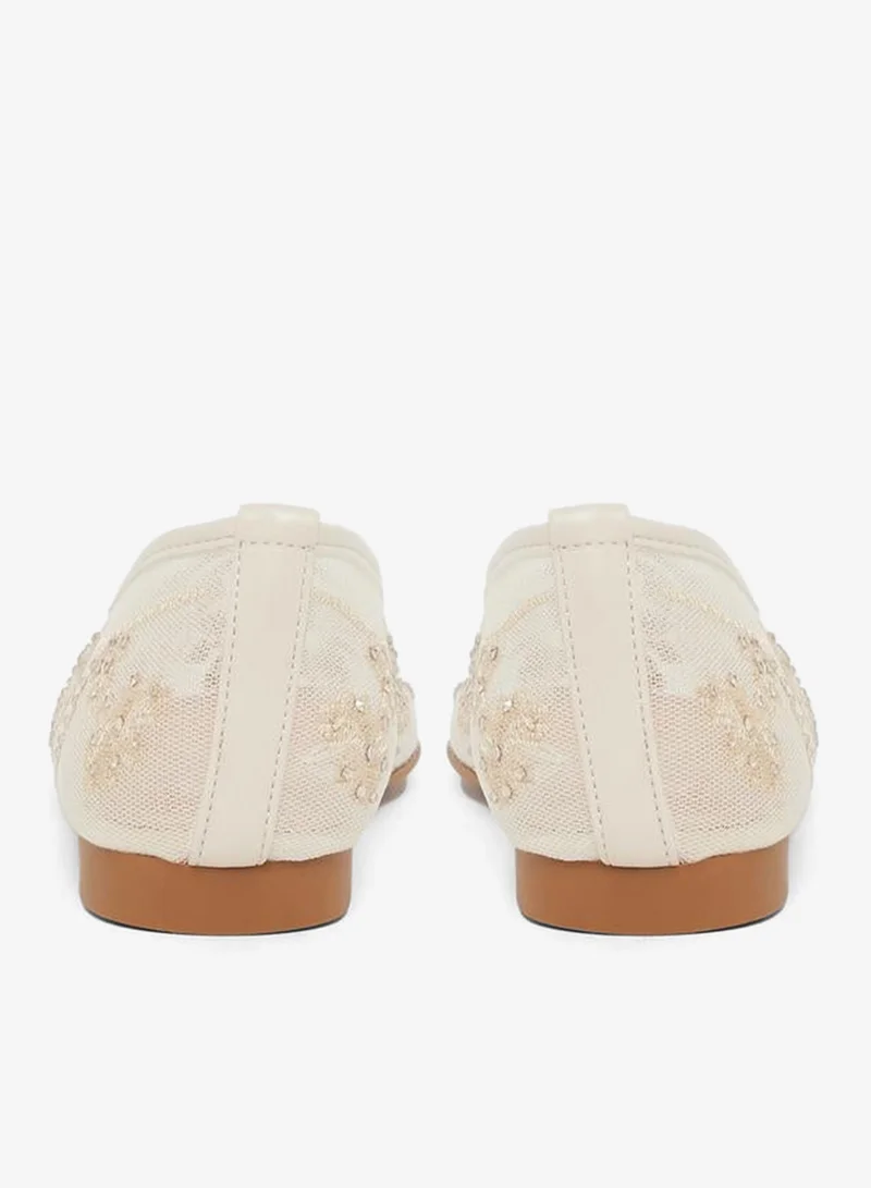 Styli  Women Beige Embellished Mesh Ballerina for Women | Best Price UAE