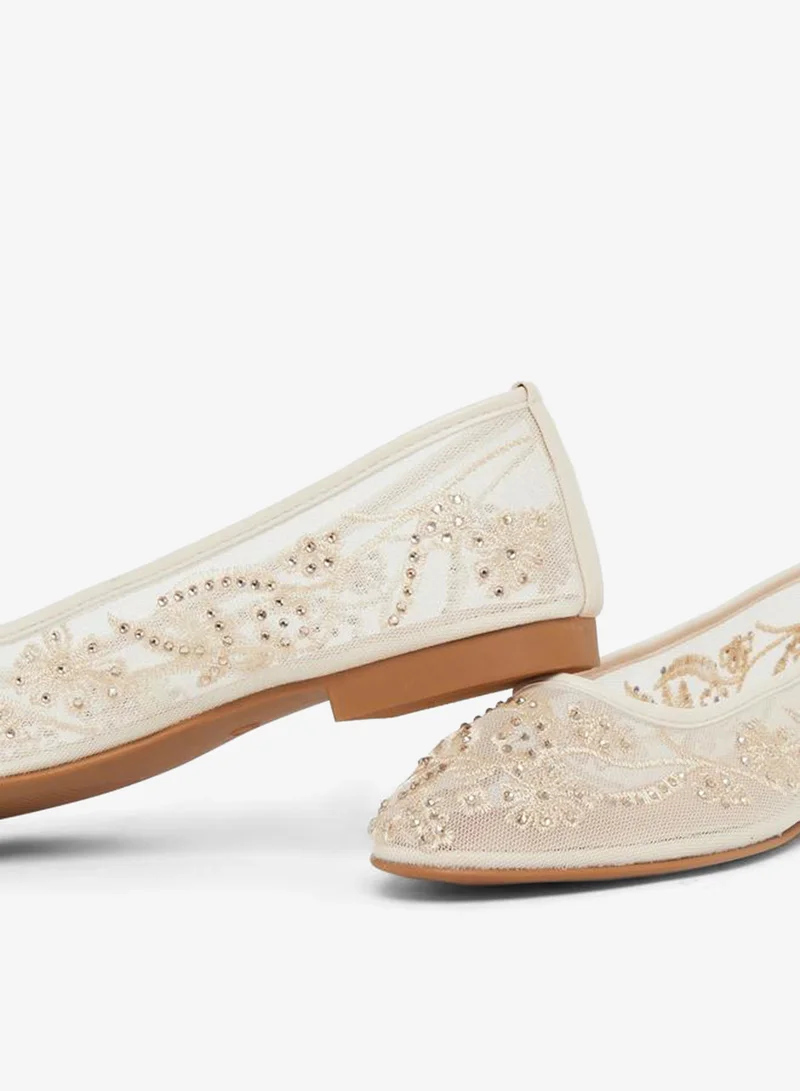Styli  Women Beige Embellished Mesh Ballerina for Women | Best Price UAE