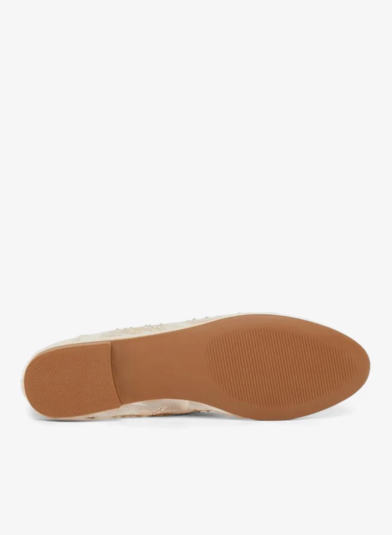 Styli  Women Beige Embellished Mesh Ballerina for Women | Best Price UAE
