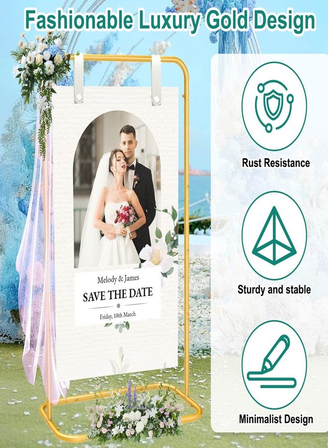 MsMk Wedding Welcome Sign Holder, 70”x31”x 20” Welcome Sign Stand with 4 Leather Sign Hanging Straps Adjustable Wedding Seating Charts Holder & Event Decor for Party, Baby Shower, Graduation Ceremony - Image 3