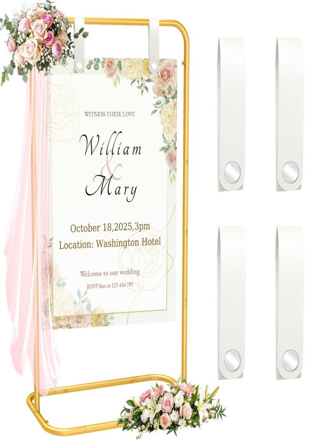 MsMk Wedding Welcome Sign Holder, 70”x31”x 20” Welcome Sign Stand with 4 Leather Sign Hanging Straps Adjustable Wedding Seating Charts Holder & Event Decor for Party, Baby Shower, Graduation Ceremony - Image 1