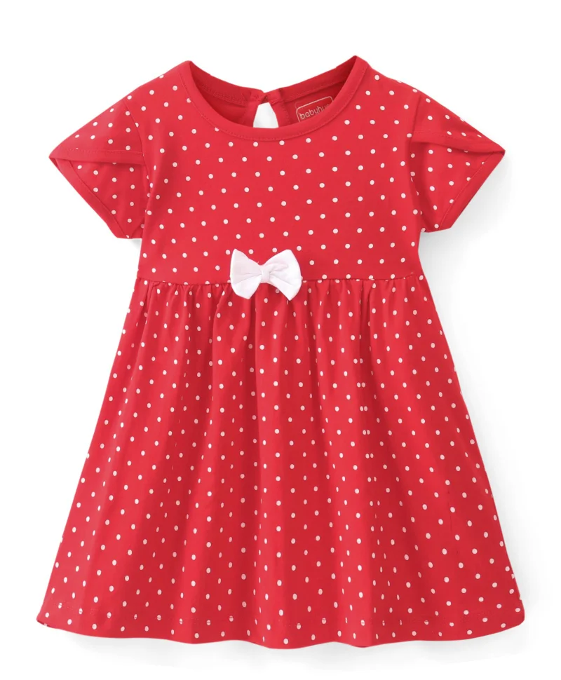 babyhug Babyhug Cotton Knit Half Sleeves Frocks with Floral Print & Striped Pack of 2 - Red
