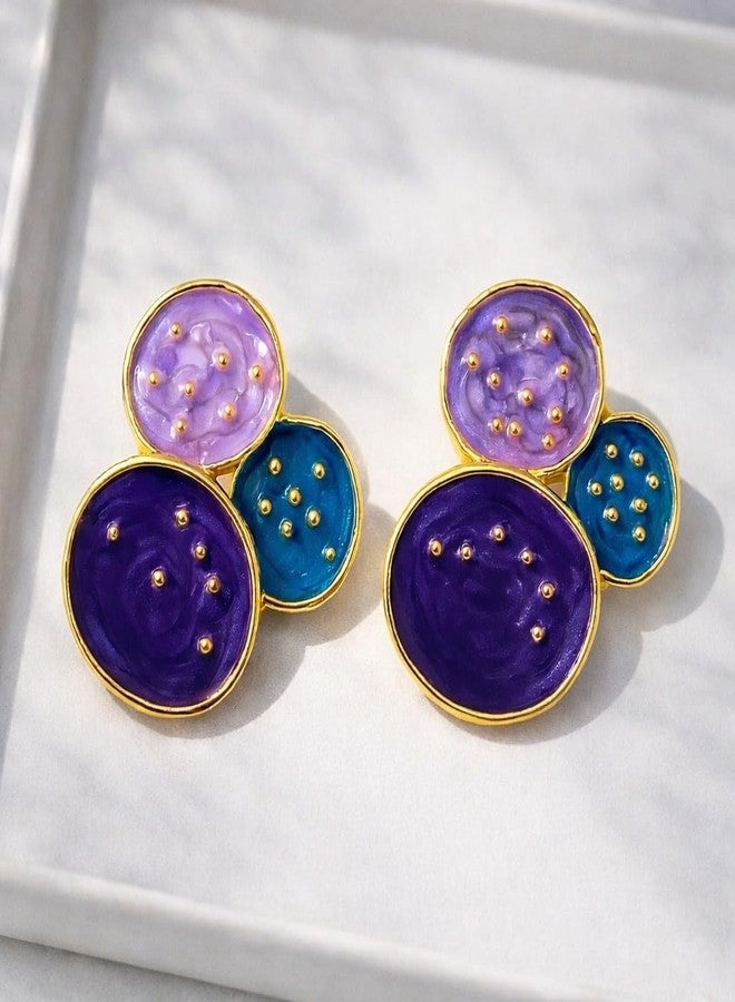 AMAAL Multicolor Enamel Round Stud Korean Earrings set for Women Girls Ladies | Western Meenakari Earing | Stylish Ear Rings Jewellery for woman | Valentine Gift for Girlfriend couple -405 - Image 5