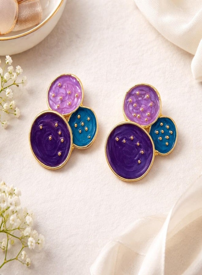AMAAL Multicolor Enamel Round Stud Korean Earrings set for Women Girls Ladies | Western Meenakari Earing | Stylish Ear Rings Jewellery for woman | Valentine Gift for Girlfriend couple -405 - Image 3