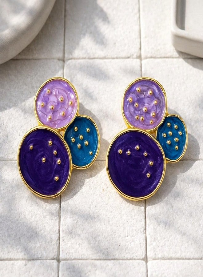 AMAAL Multicolor Enamel Round Stud Korean Earrings set for Women Girls Ladies | Western Meenakari Earing | Stylish Ear Rings Jewellery for woman | Valentine Gift for Girlfriend couple -405 - Image 4