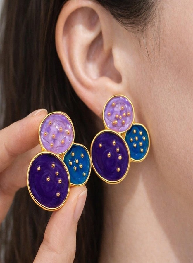 AMAAL Multicolor Enamel Round Stud Korean Earrings set for Women Girls Ladies | Western Meenakari Earing | Stylish Ear Rings Jewellery for woman | Valentine Gift for Girlfriend couple -405 - Image 2