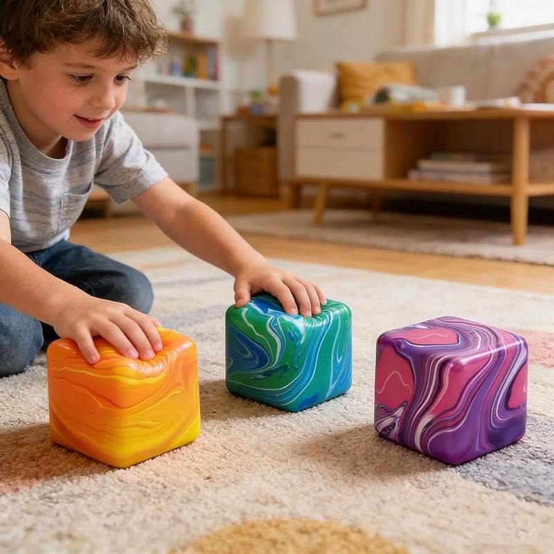 QITAI Swirl Stress Cube Squishy Toys, Slow Rebound Squishy Fidget Toy for Adults, Unique Swirling Color Mixing, Slow Rising Sensory Toys for Anxiety Stress Relief (Purple) - Image 4