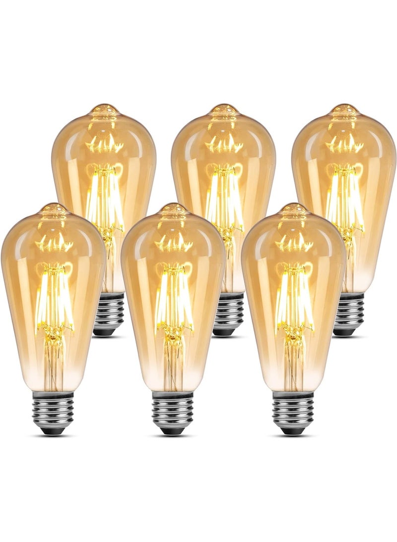 E27 Warm White 3000K LED Bulb, Amber Glass, LED Filament Bulb 4W ST64 Pack of 6 - Image 1