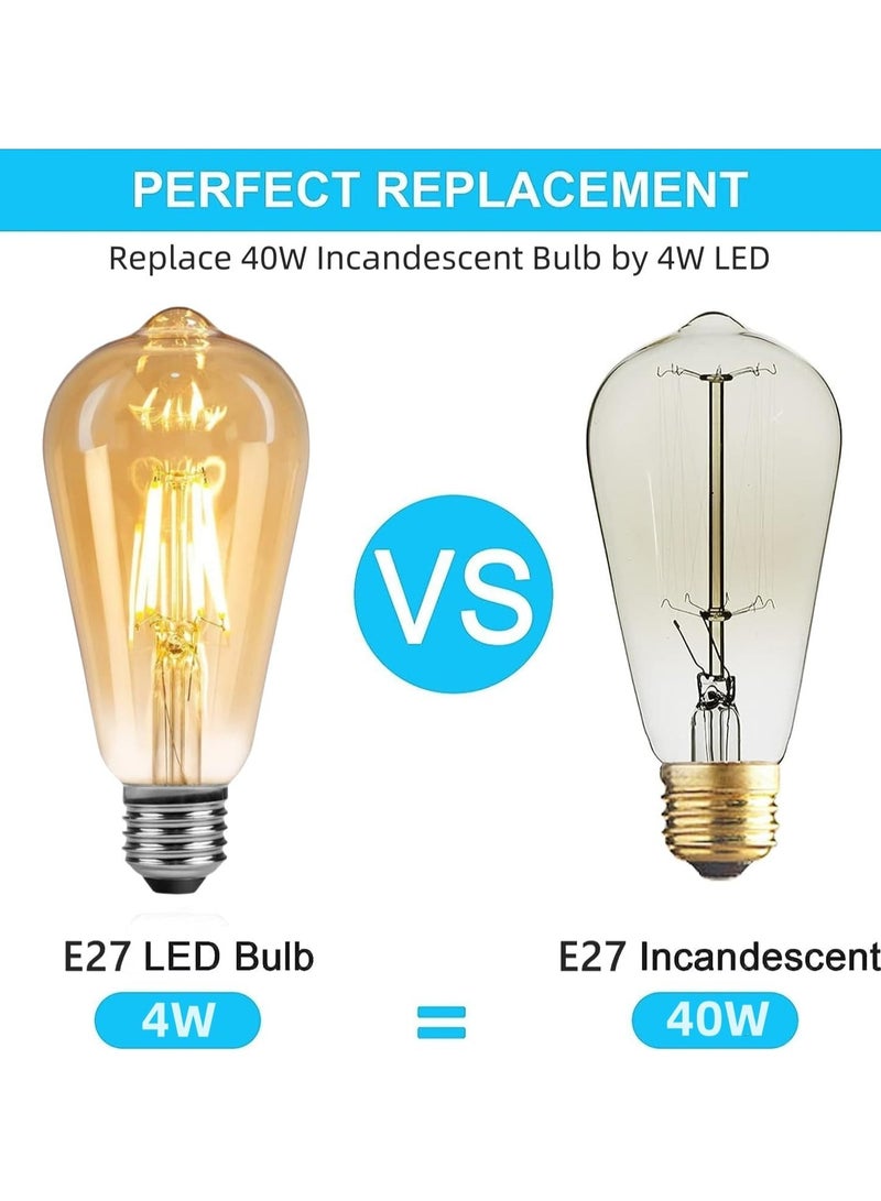 E27 Warm White 3000K LED Bulb, Amber Glass, LED Filament Bulb 4W ST64 Pack of 6 - Image 3